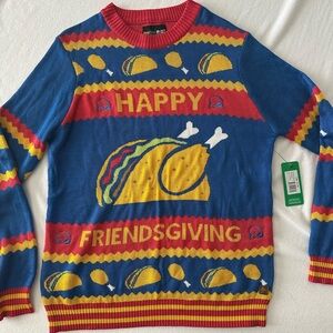 Tipsy Elves Happy Friendsgiving Sweater - Blue, Red, and Yellow
